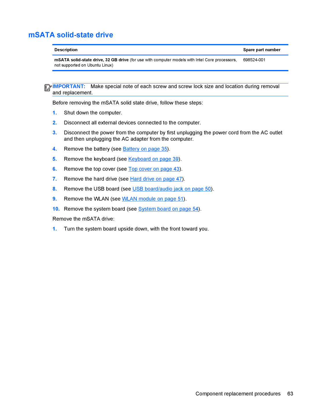 HP 14-B013nr C2k07ua 14 C2K07UAABA manual MSATA solid-state drive, 698524-001, Not supported on Ubuntu Linux 