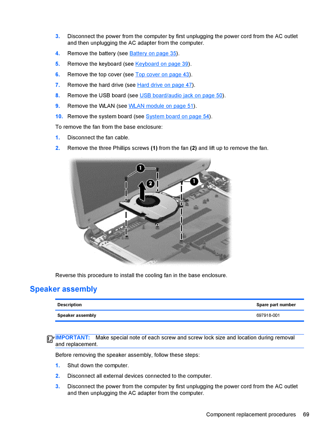 HP 14-B013nr C2k07ua 14 C2K07UAABA manual Description Spare part number Speaker assembly 697918-001 