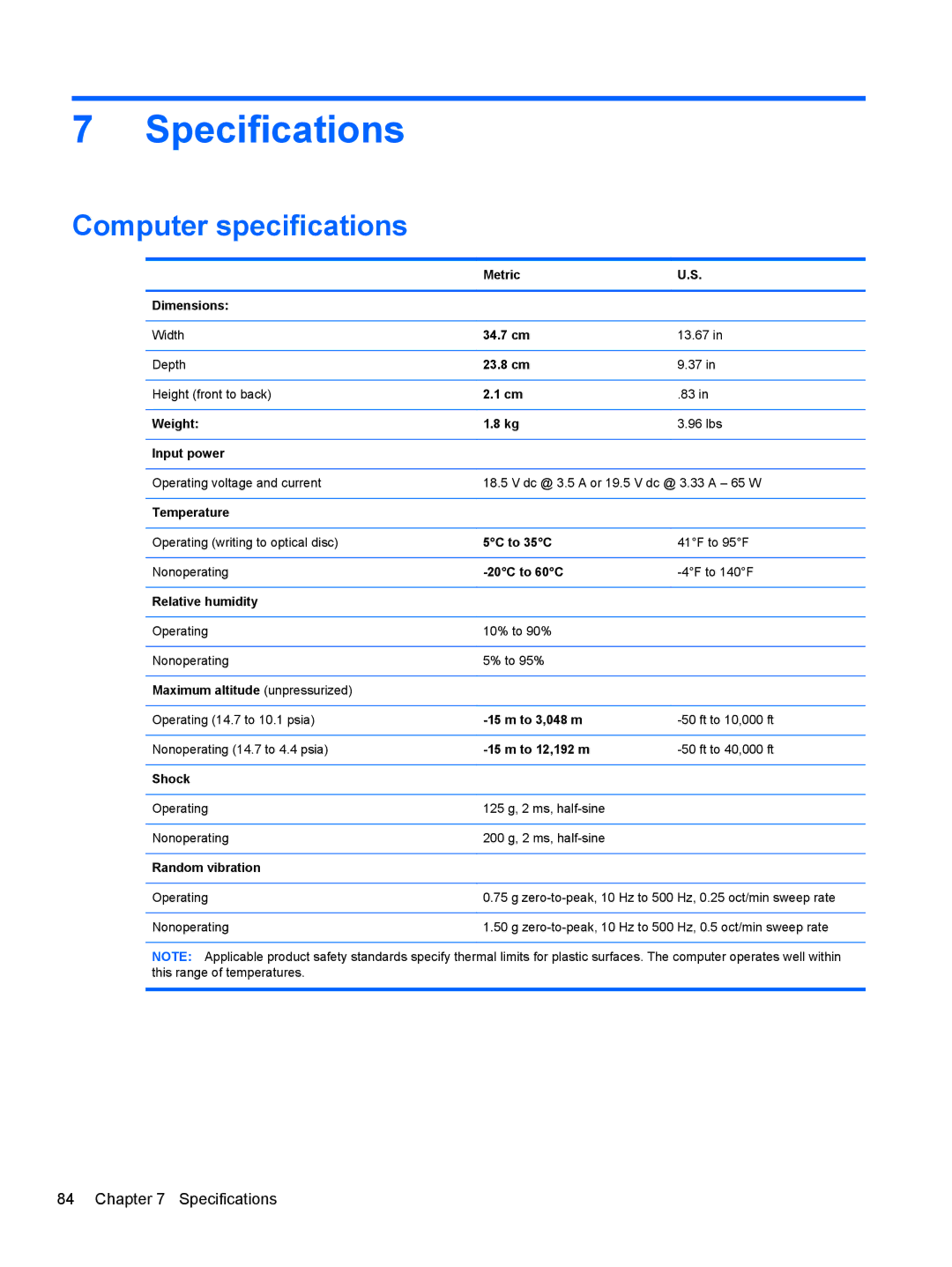 HP 14-B013nr C2k07ua 14 C2K07UAABA manual Specifications, Computer specifications 