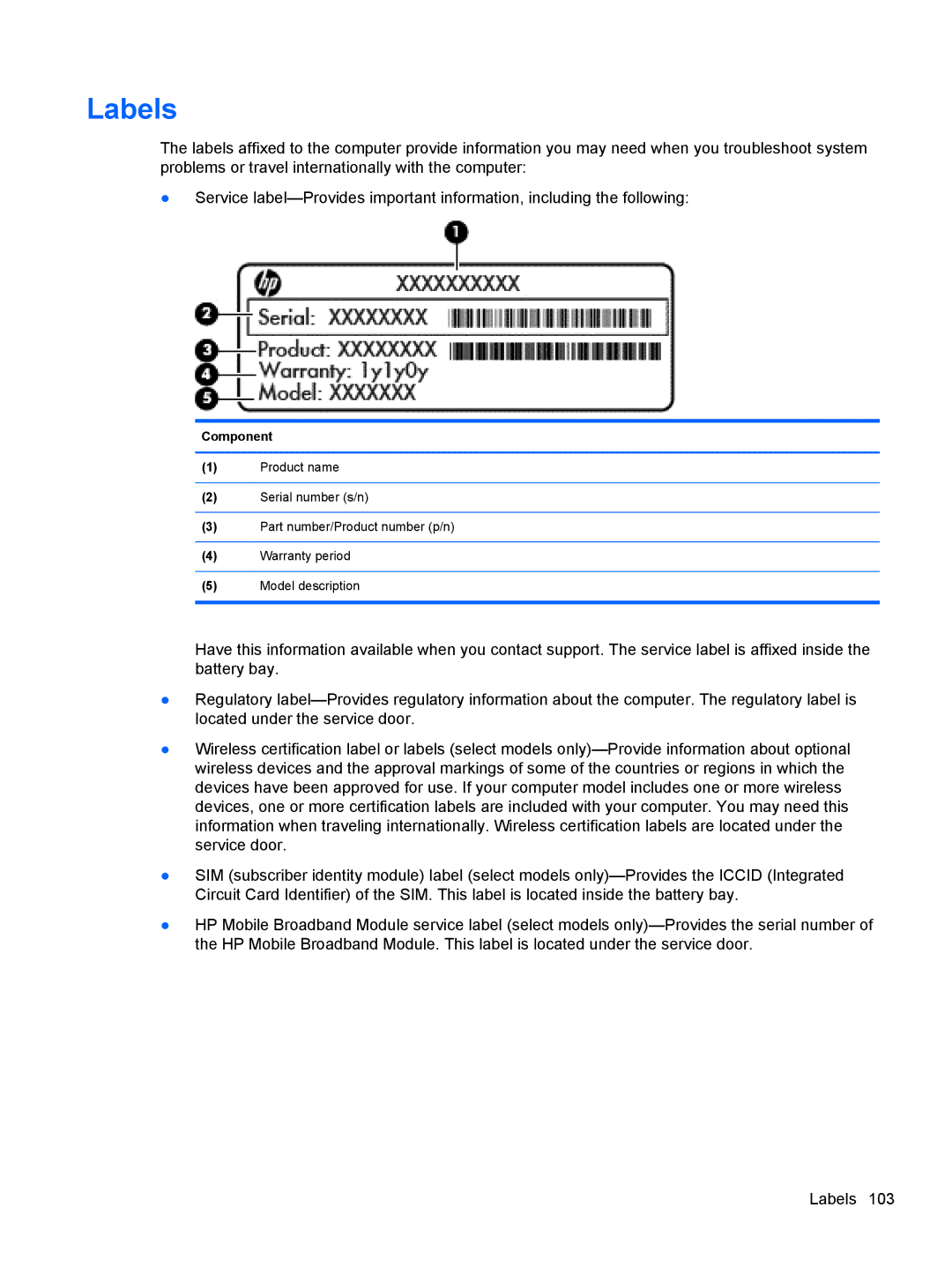 HP 14' B8V06UT#ABA manual Labels, Component 