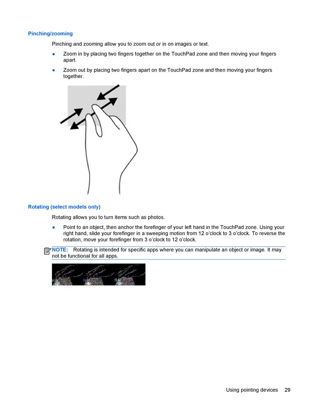 HP 14' B8V06UT#ABA manual Pinching/zooming 