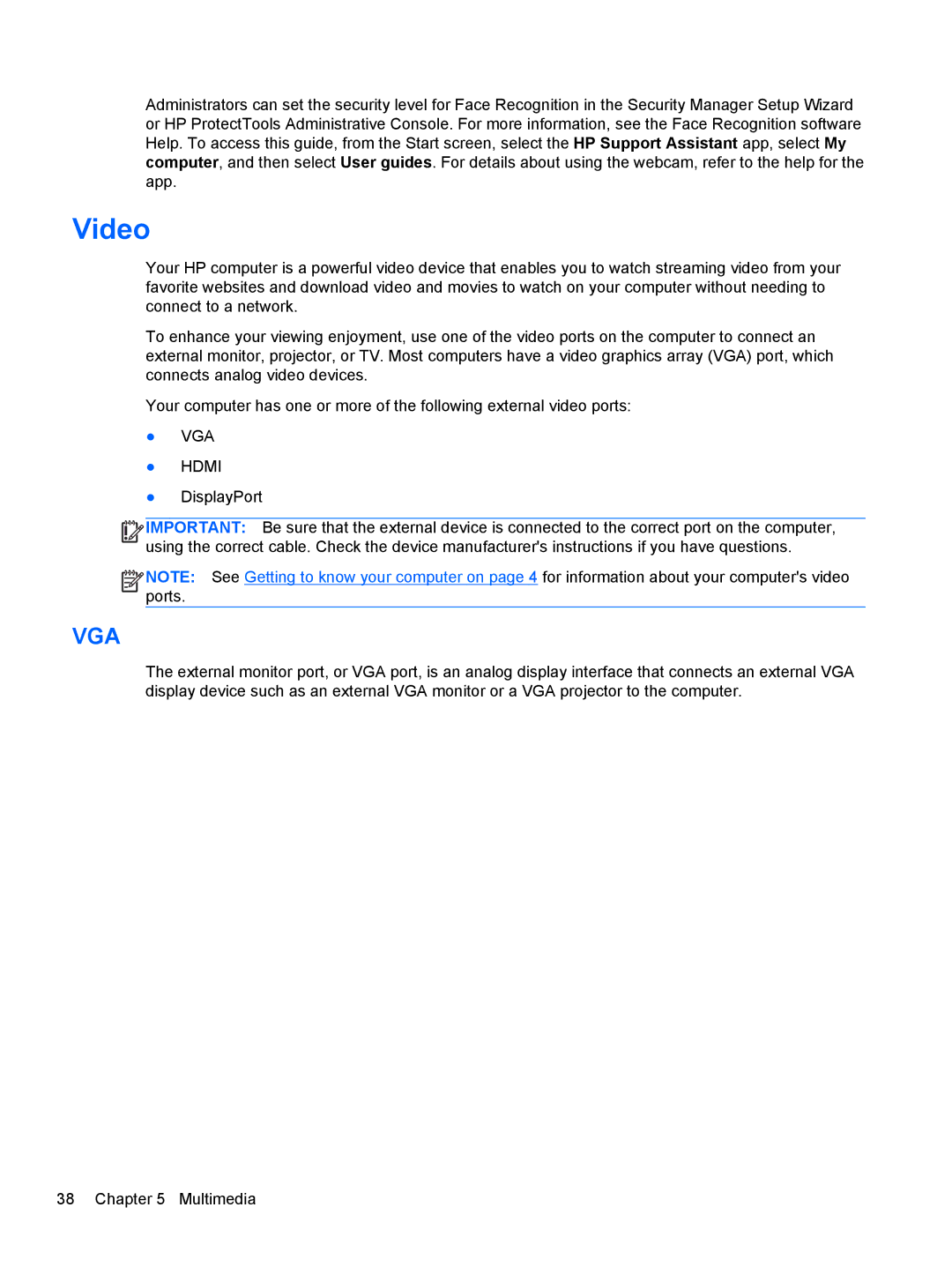 HP 14' B8V06UT#ABA manual Video, VGA Hdmi 