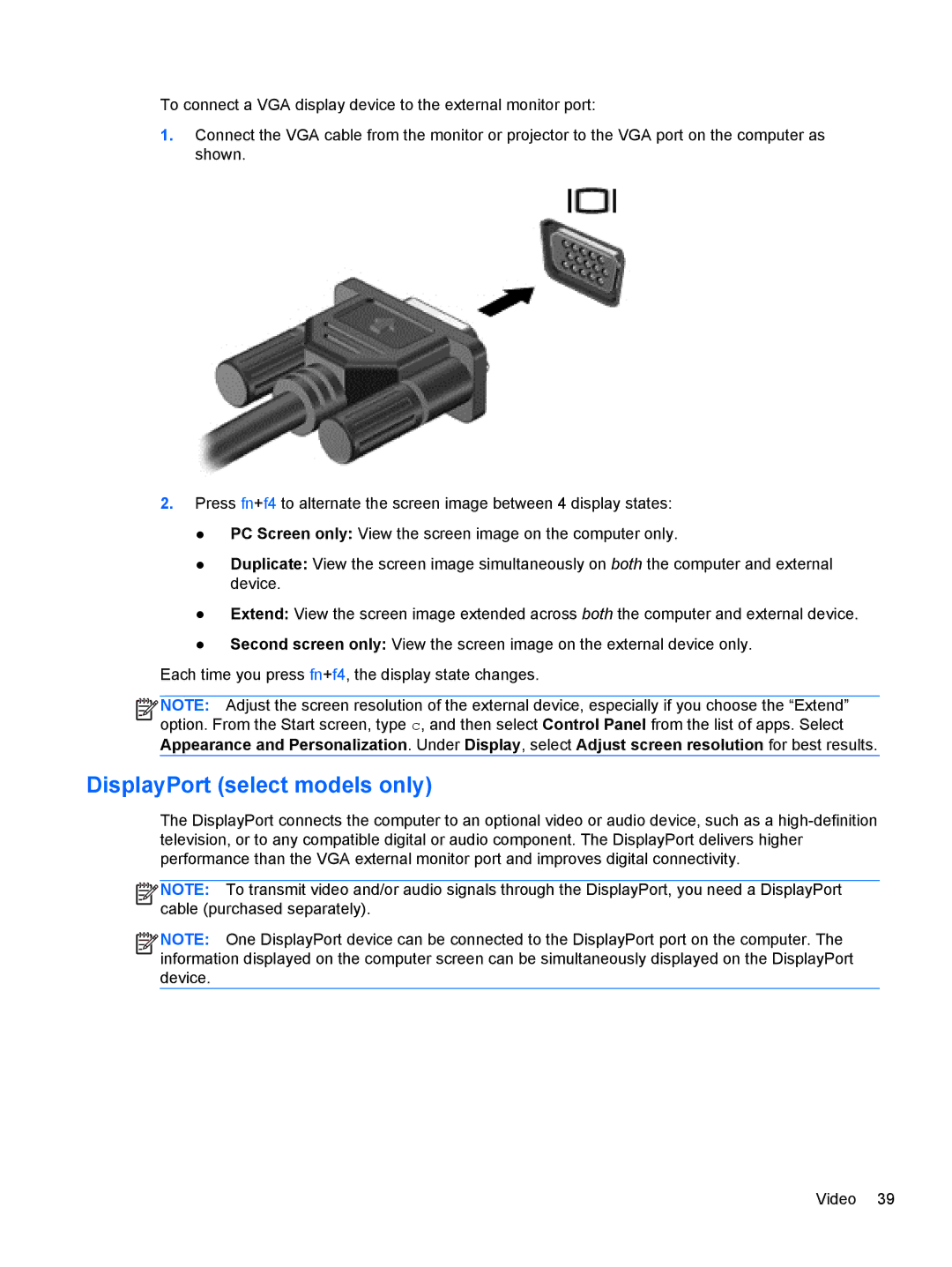 HP 14' B8V06UT#ABA manual DisplayPort select models only 