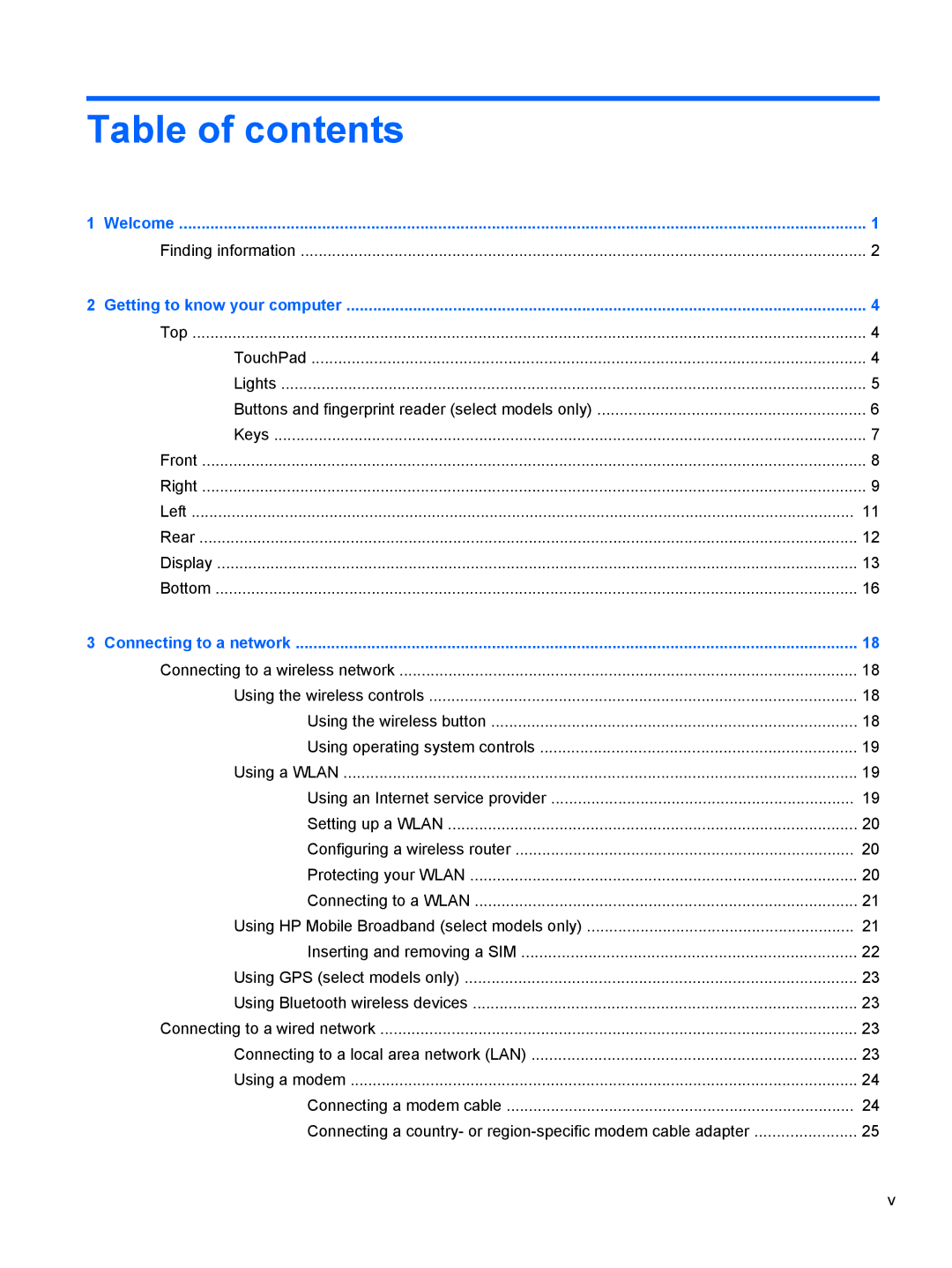 HP 14' B8V06UT#ABA manual Table of contents 