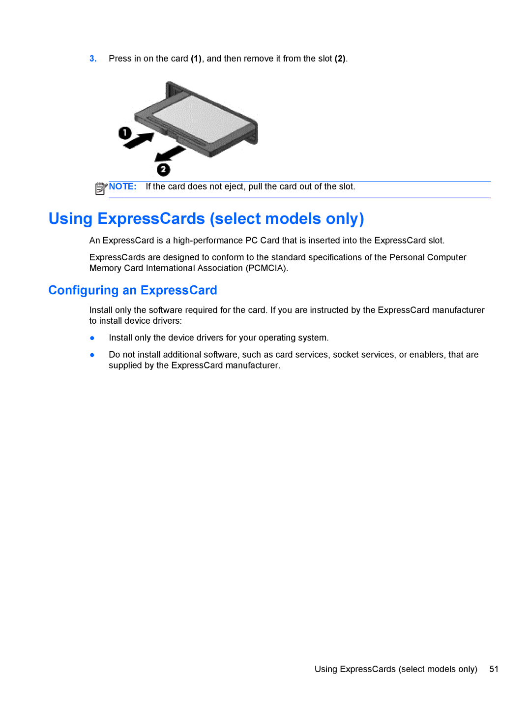 HP 14' B8V06UT#ABA manual Using ExpressCards select models only, Configuring an ExpressCard 