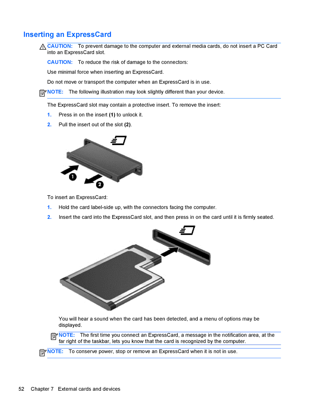 HP 14' B8V06UT#ABA manual Inserting an ExpressCard 