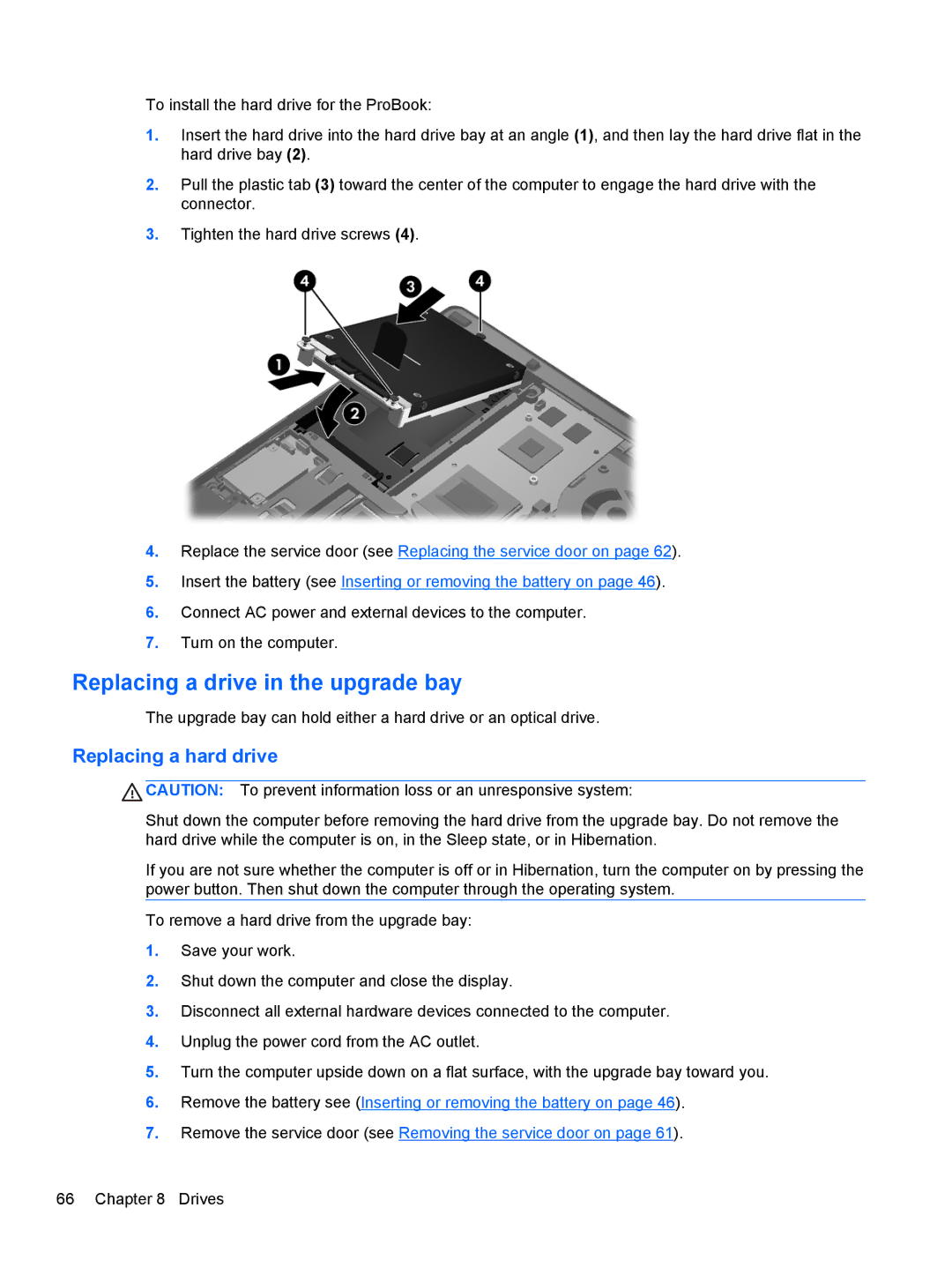 HP 14' B8V06UT#ABA manual Replacing a drive in the upgrade bay, Replacing a hard drive 