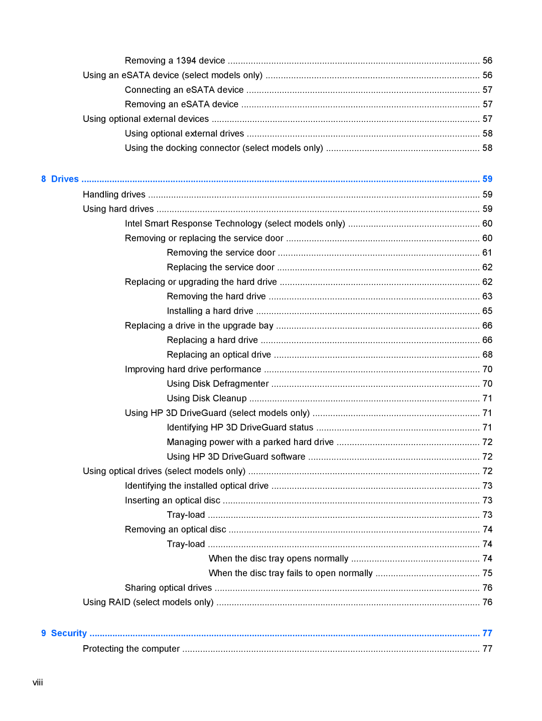 HP 14' B8V06UT#ABA manual Protecting the computer Viii 