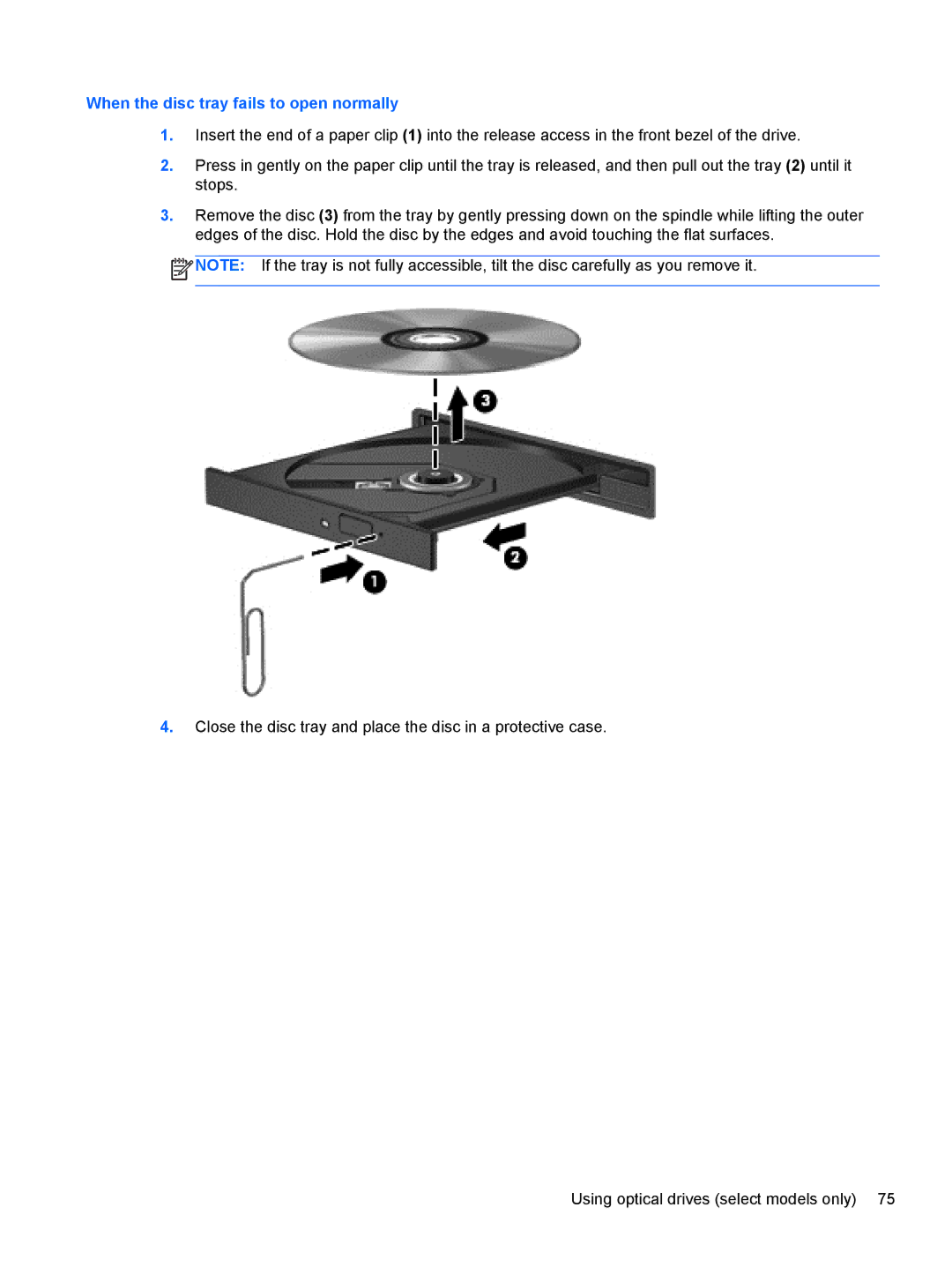 HP 14' B8V06UT#ABA manual When the disc tray fails to open normally 