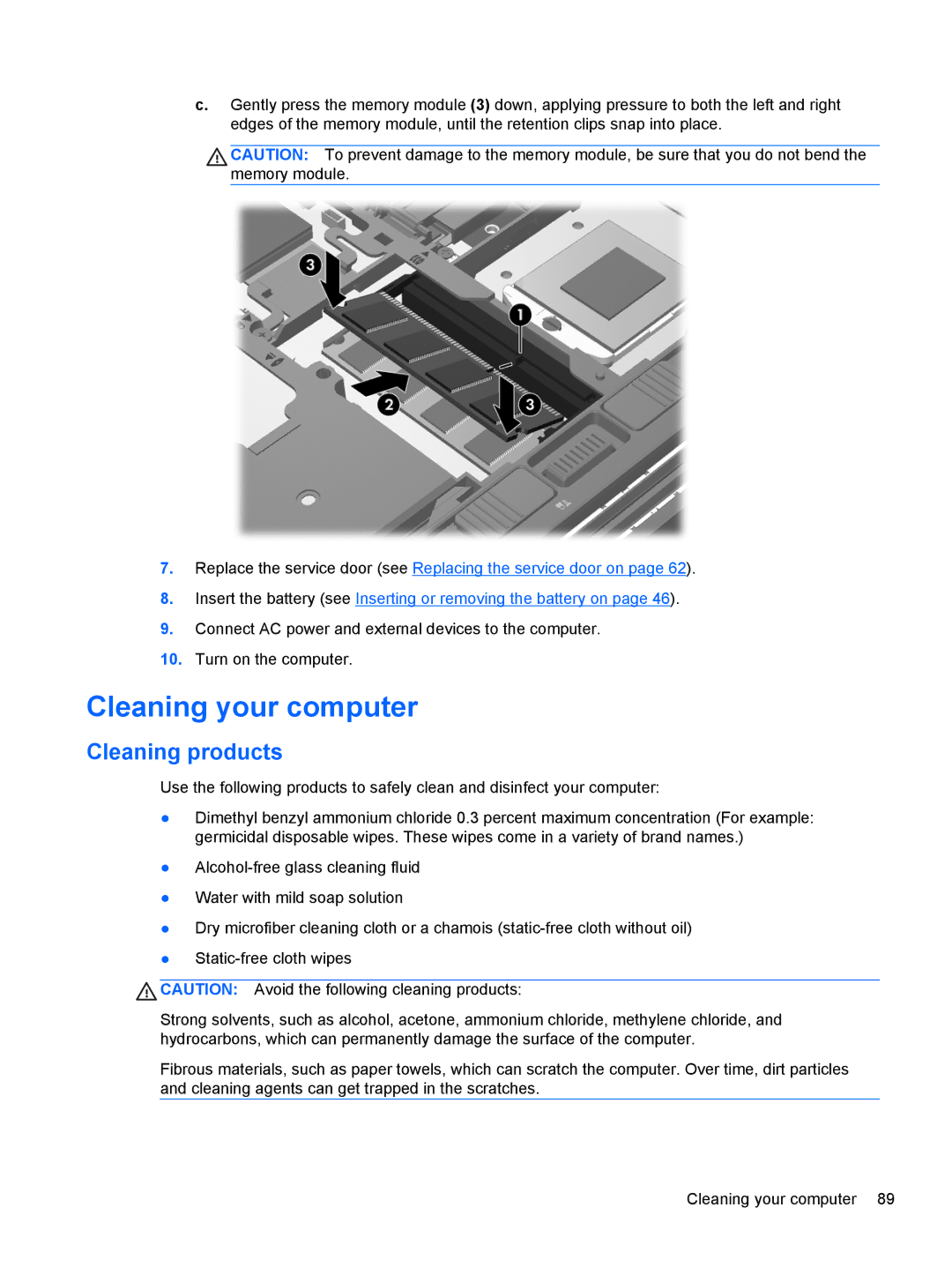 HP 14' B8V06UT#ABA manual Cleaning your computer, Cleaning products 