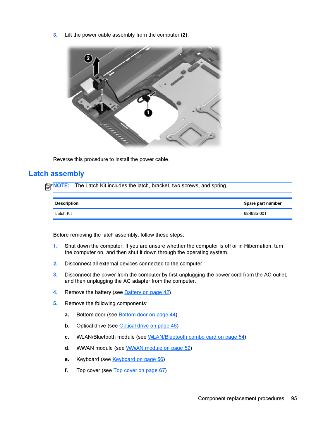 HP D8C11UT 14 D8C11UT#ABA, 14 C9K59UT#ABA manual Latch assembly, Description Spare part number Latch Kit 684635-001 