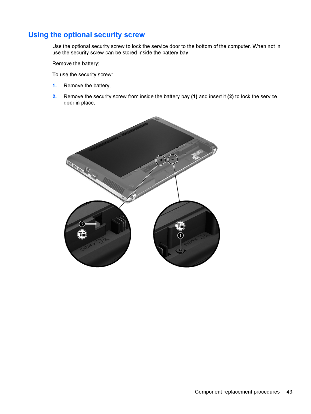 HP 14 C9K59UT#ABA, D8C11UT 14 D8C11UT#ABA, 4540s C6Z35UT#ABA manual Using the optional security screw 