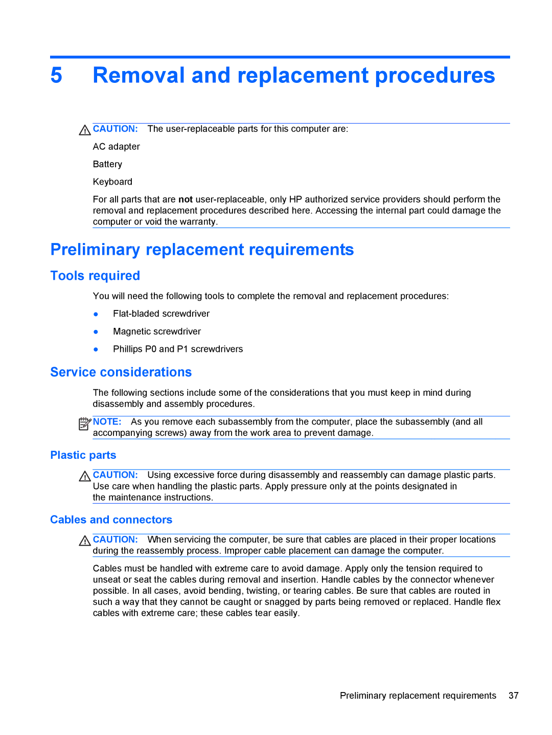 HP 14 Ultrabook manual Removal and replacement procedures, Preliminary replacement requirements, Tools required 