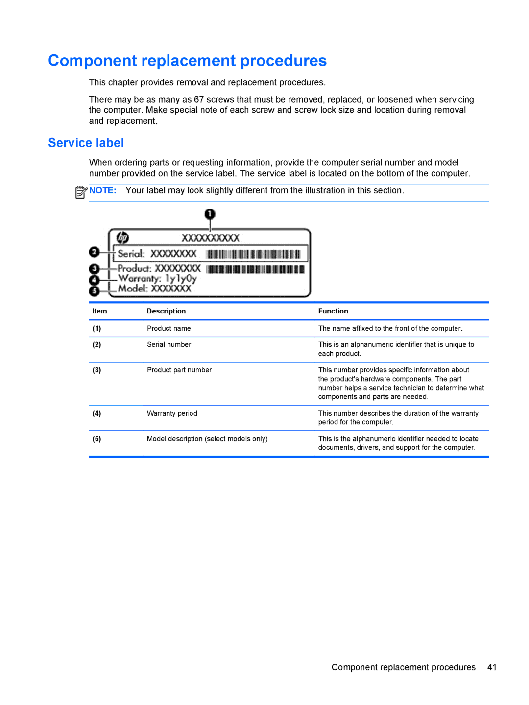 HP 14 Ultrabook manual Component replacement procedures, Service label 