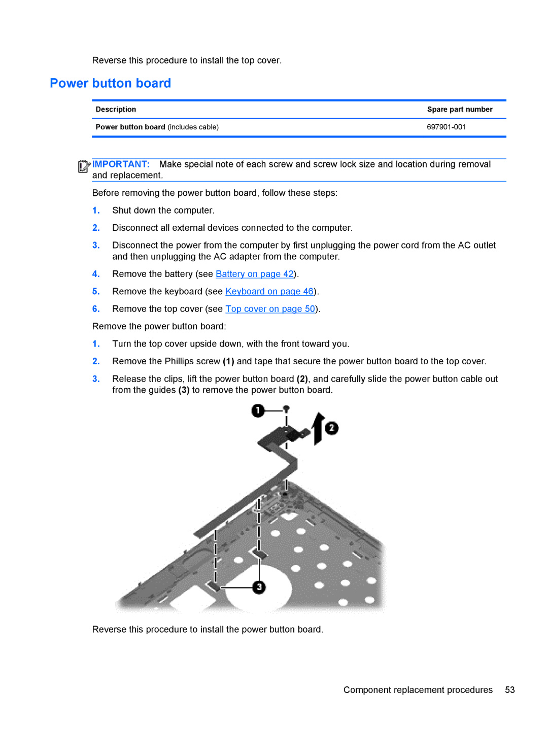 HP 14 Ultrabook manual Power button board 