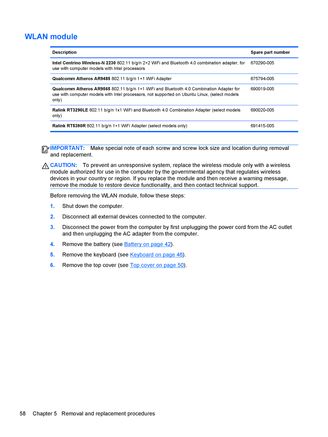 HP 14 Ultrabook manual Wlan module 