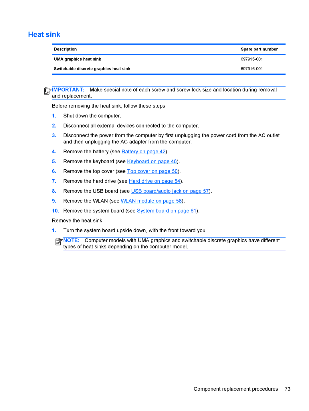 HP 14 Ultrabook manual Heat sink 