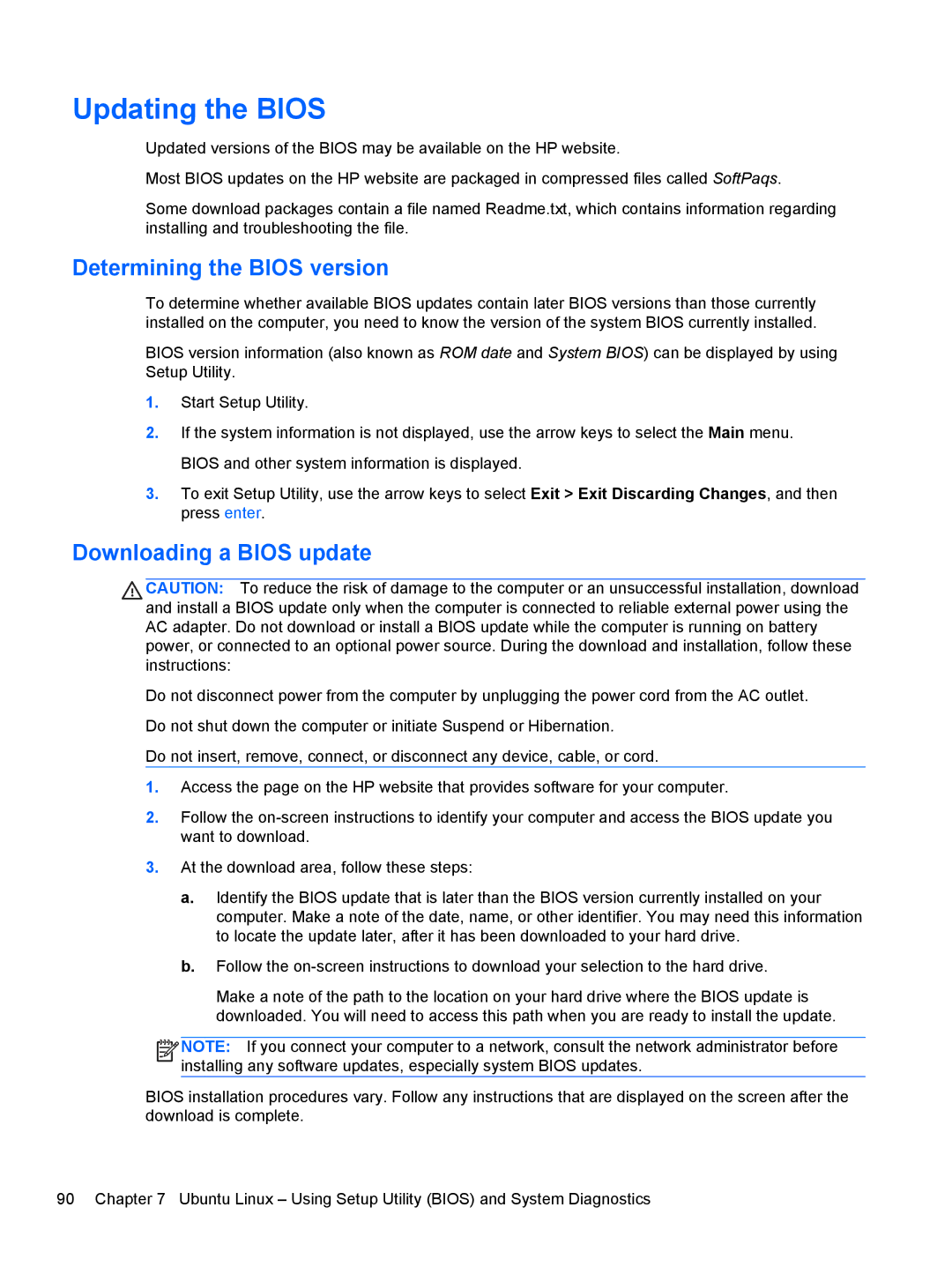 HP 14 Ultrabook manual Updating the Bios 