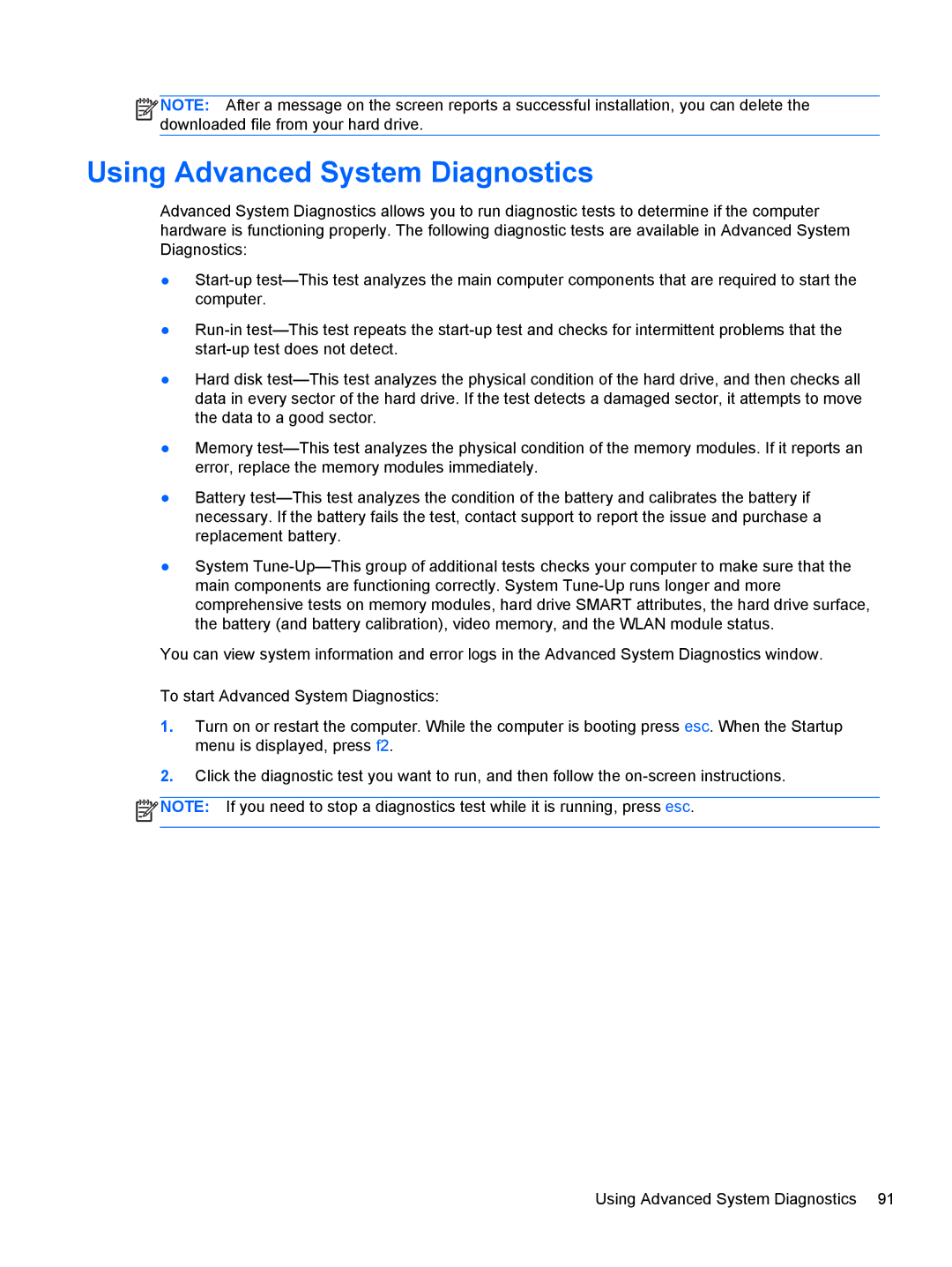 HP 14 Ultrabook manual Using Advanced System Diagnostics 