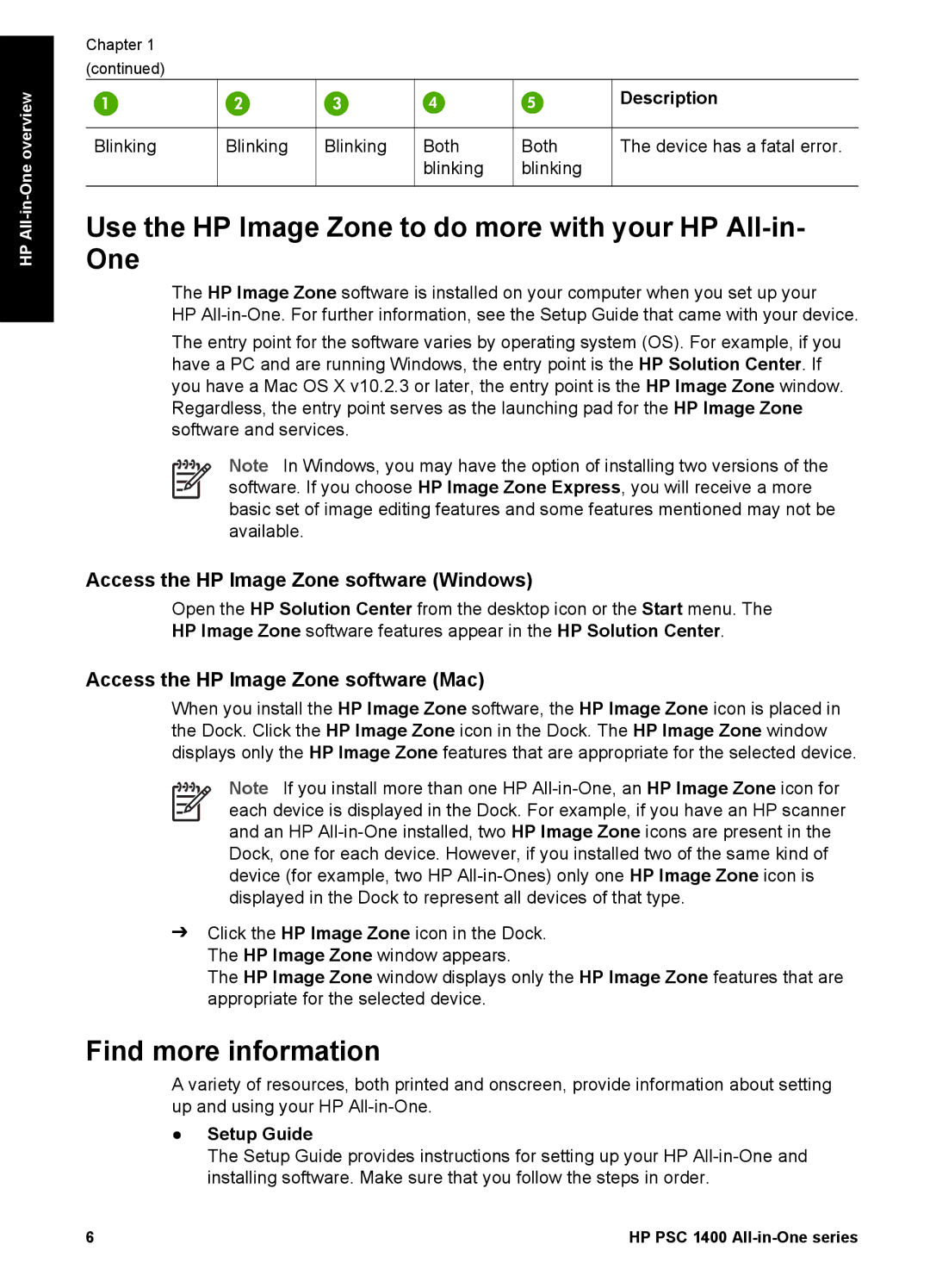 HP 1400 manual Use the HP Image Zone to do more with your HP All-in- One, Find more information, Setup Guide 