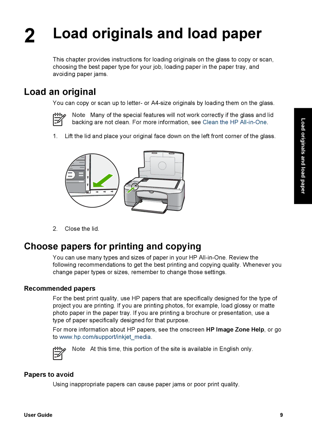 HP 1400 manual Load originals and load paper, Load an original, Choose papers for printing and copying 