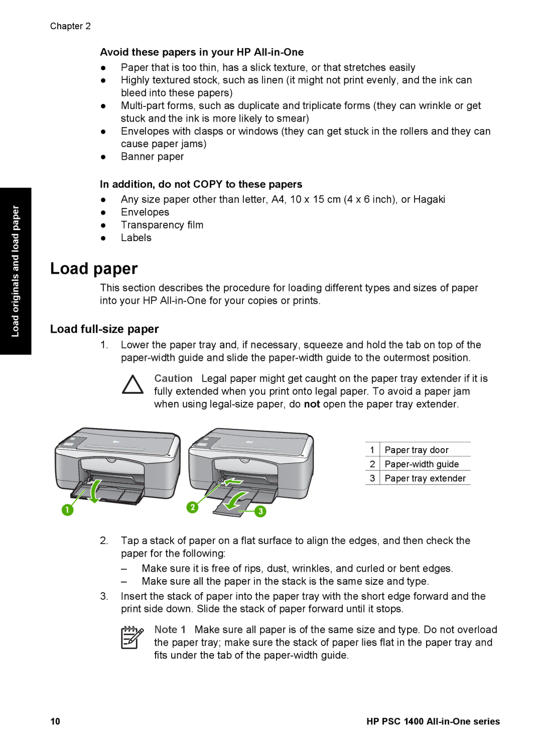 HP 1400 manual Load paper, Avoid these papers in your HP All-in-One, Addition, do not Copy to these papers 