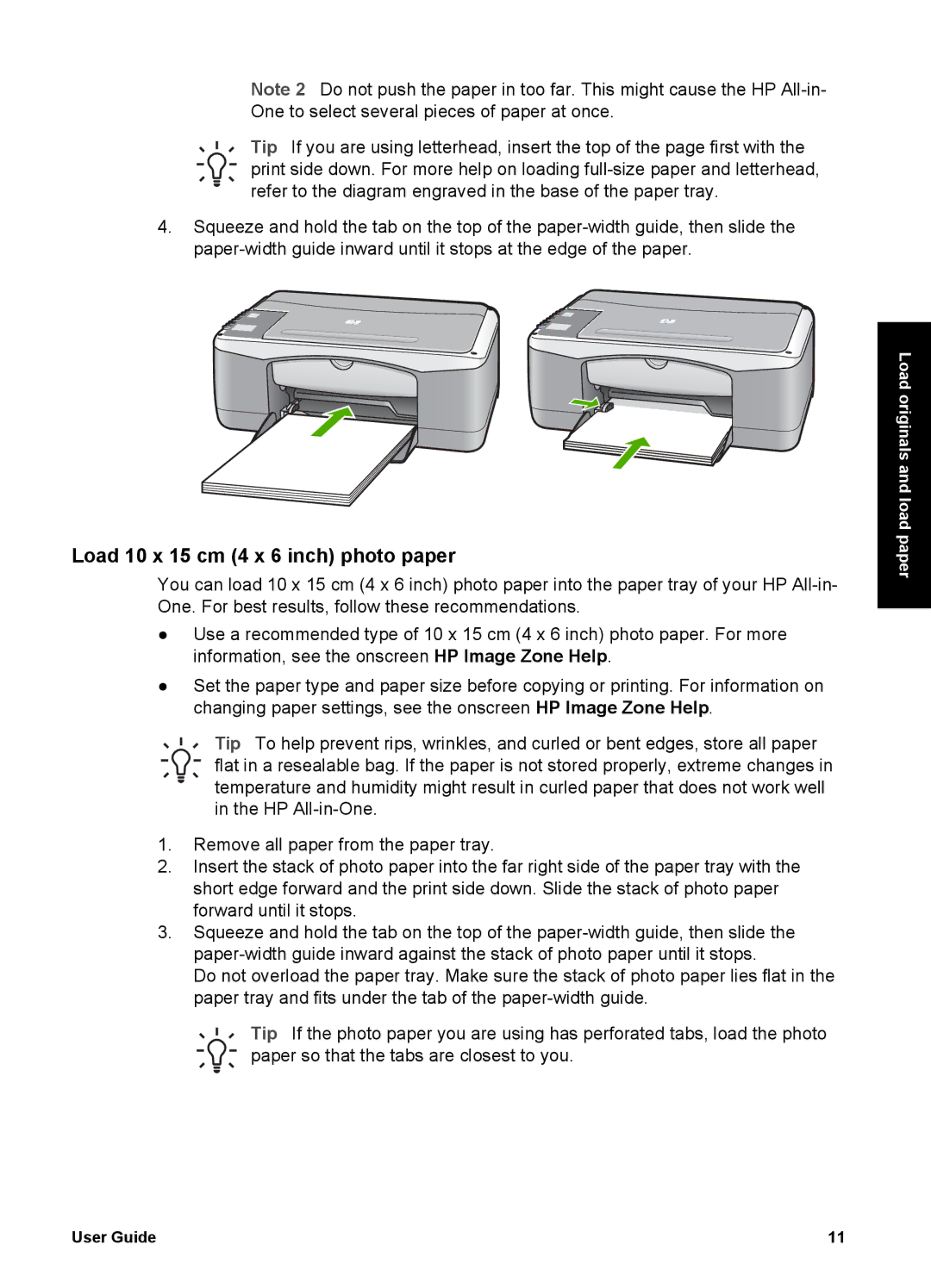 HP 1400 manual Load 10 x 15 cm 4 x 6 inch photo paper 