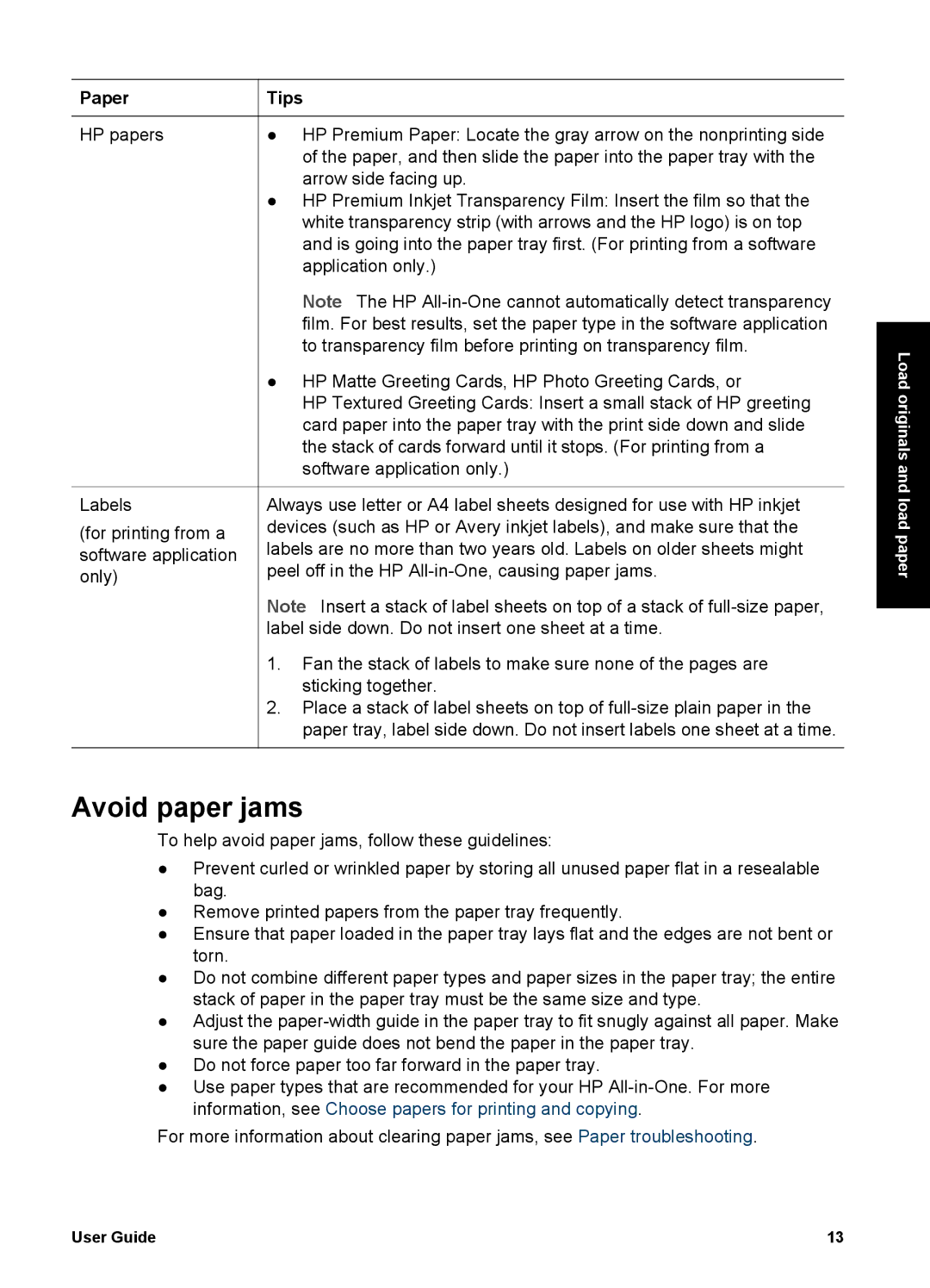 HP 1400 manual Avoid paper jams, Paper, Tips 