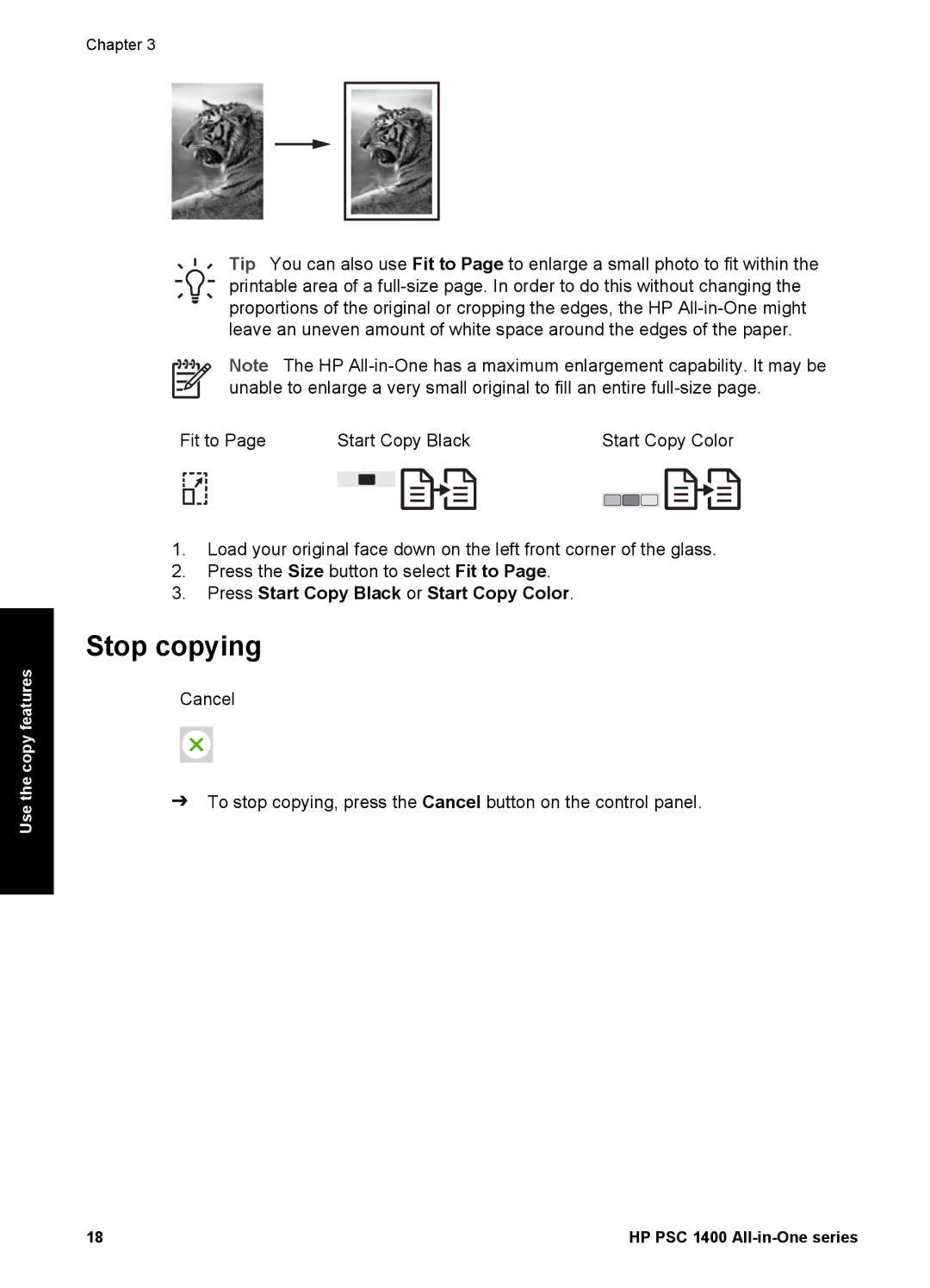 HP 1400 manual Stop copying 