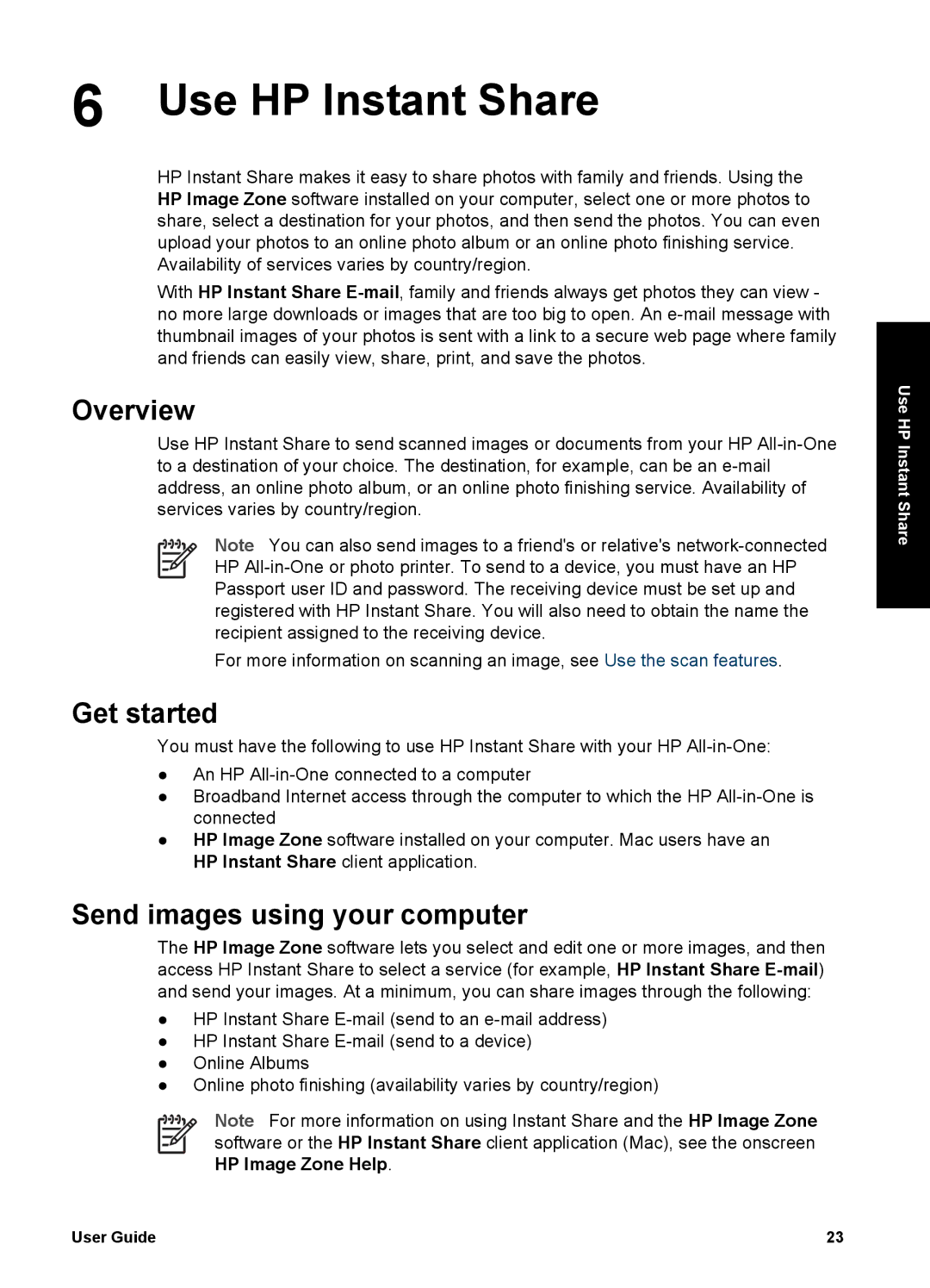 HP 1400 manual Use HP Instant Share, Overview, Get started, Send images using your computer 