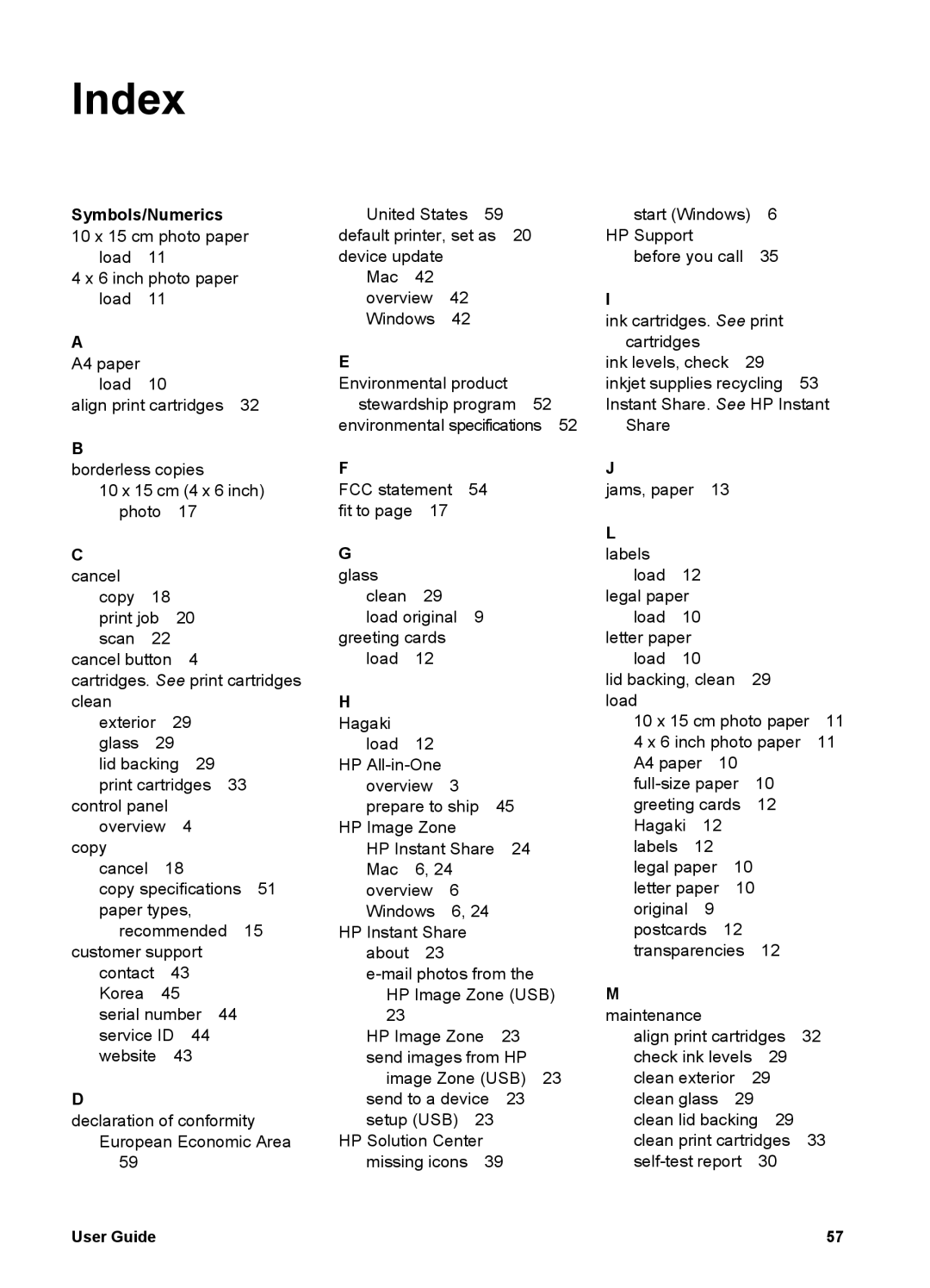 HP 1400 manual Index, Symbols/Numerics, Cancel 