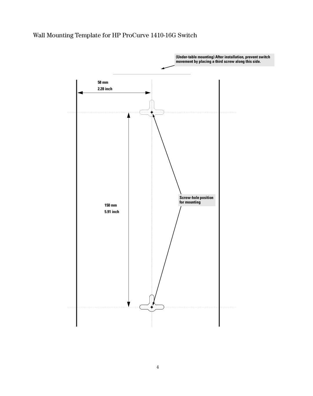 HP manual Wall Mounting Template for HP ProCurve 1410-16G Switch 