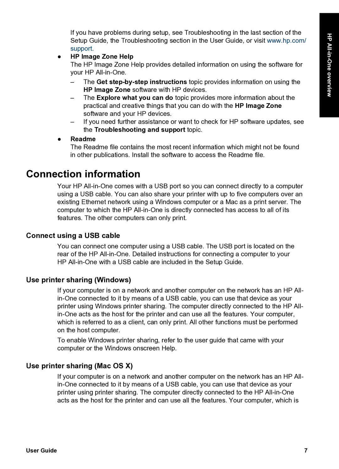 HP 1410xi, 1417 manual Connection information, HP Image Zone Help, Readme 