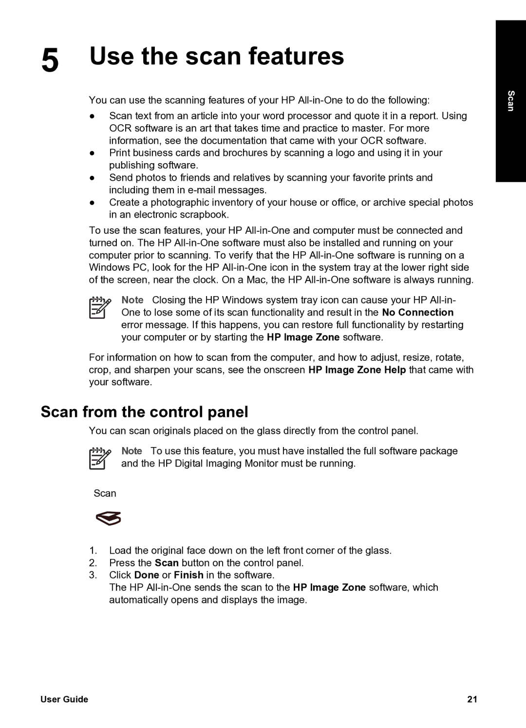 HP 1410xi, 1417 manual Use the scan features, Scan from the control panel 