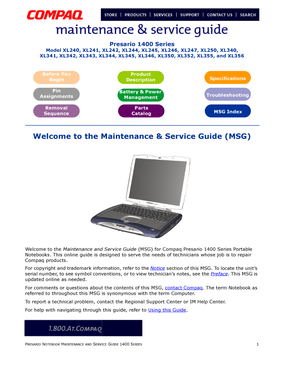 HP 14XL250, 14XL352, 14XL355, 14XL246, 14XL242 manual Welcome to the Maintenance & Service Guide MSG 