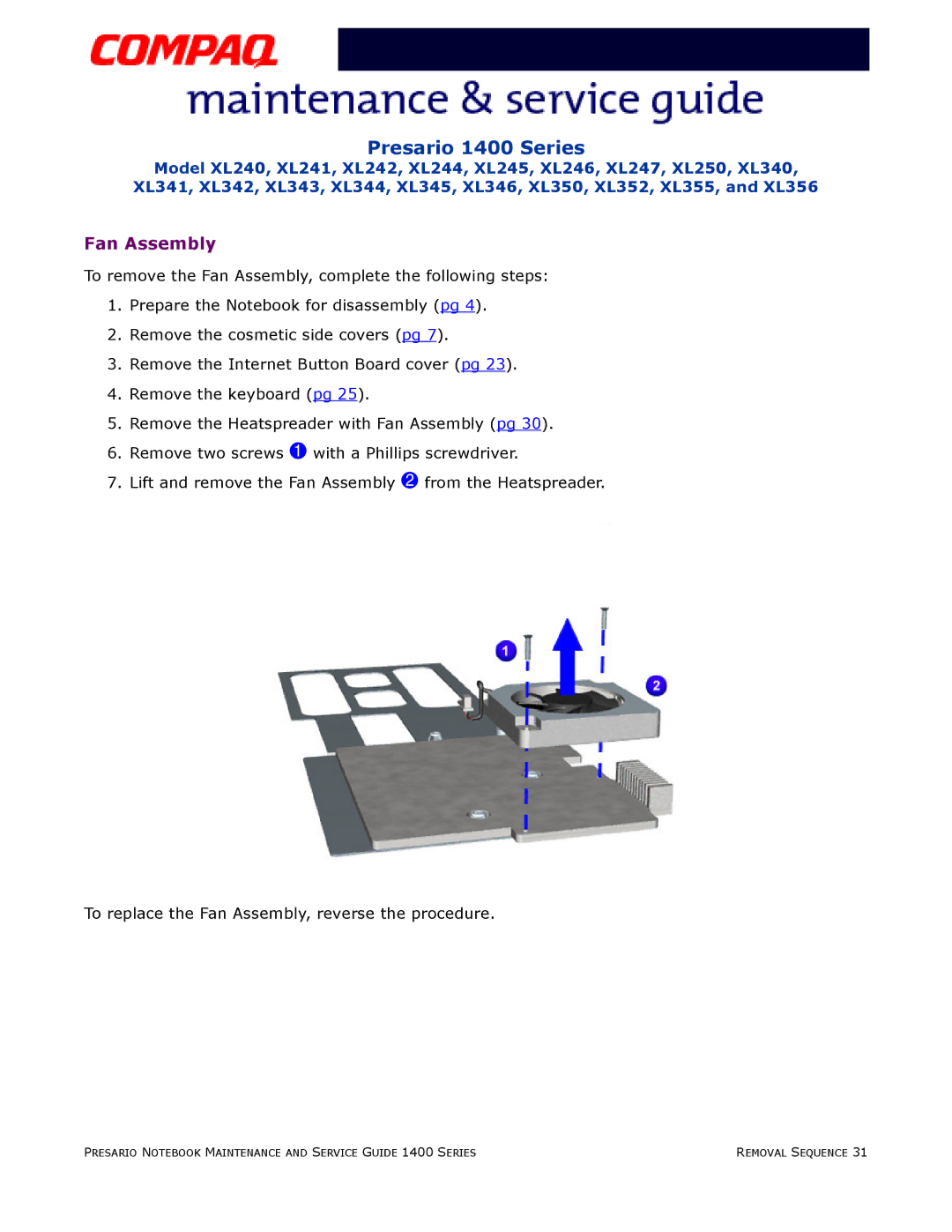 HP 14XL352, 14XL250, 14XL355, 14XL246, 14XL242 manual Fan Assembly 