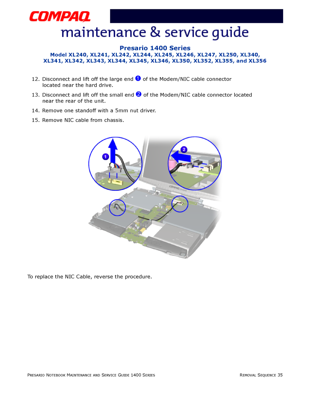 HP 14XL242, 14XL352, 14XL250, 14XL355, 14XL246 manual Presario 1400 Series 