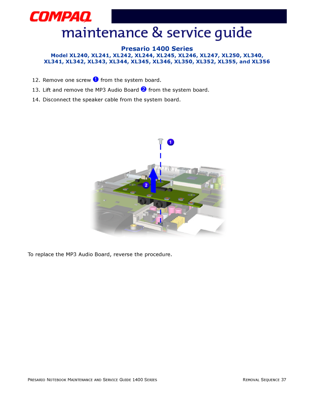 HP 14XL250, 14XL352, 14XL355, 14XL246, 14XL242 manual Presario 1400 Series 