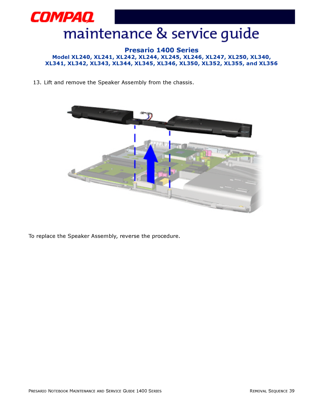 HP 14XL246, 14XL352, 14XL250, 14XL355, 14XL242 manual Presario 1400 Series 