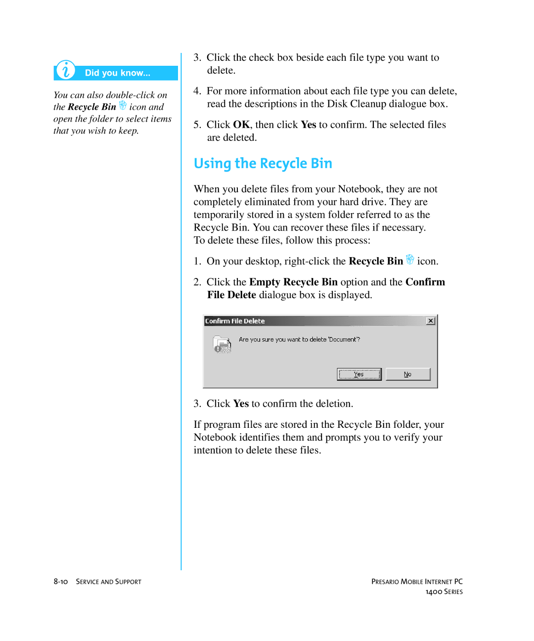 HP 14XL455 manual Using the Recycle Bin 