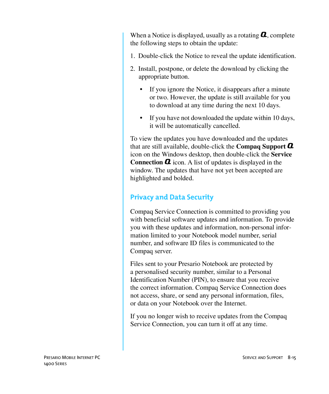 HP 14XL455 manual Privacy and Data Security 