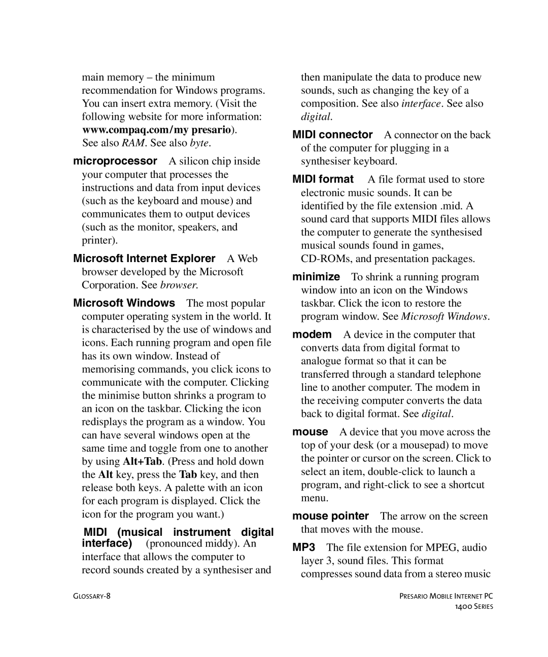 HP 14XL455 manual GLOSSARY-8 