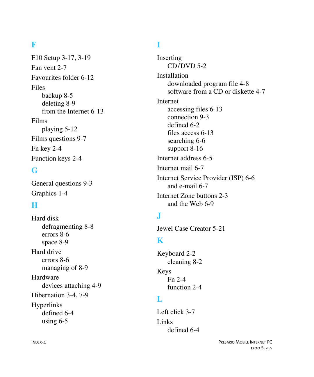 HP 14XL455 manual INDEX-4 