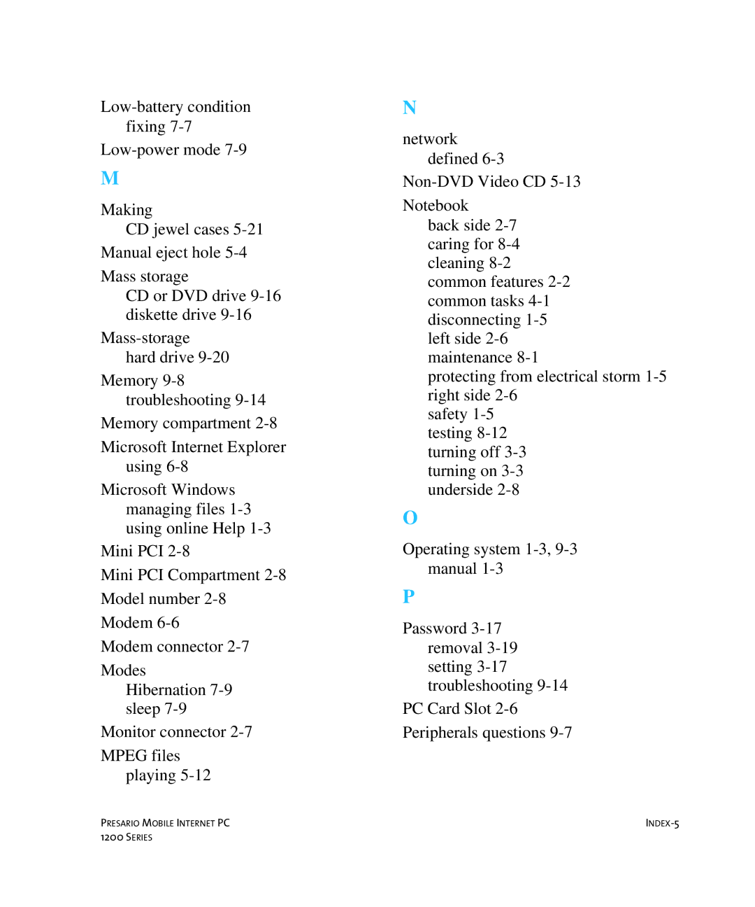 HP 14XL455 manual INDEX-5 