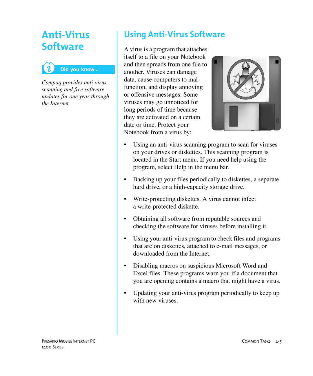 HP 14XL455 manual Using Anti-Virus Software 