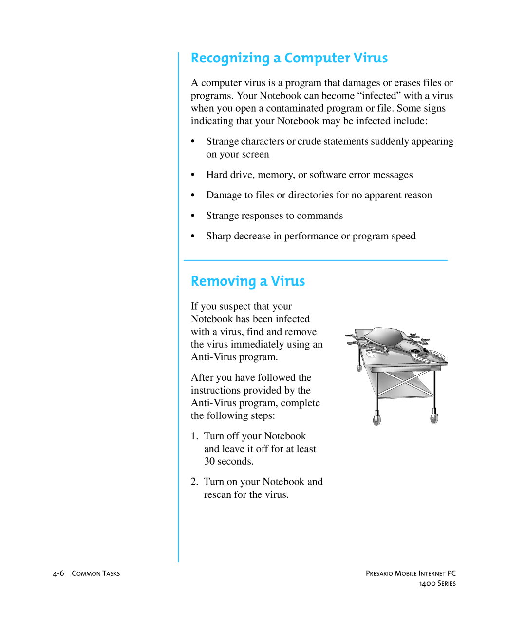 HP 14XL455 manual Recognizing a Computer Virus, Removing a Virus 