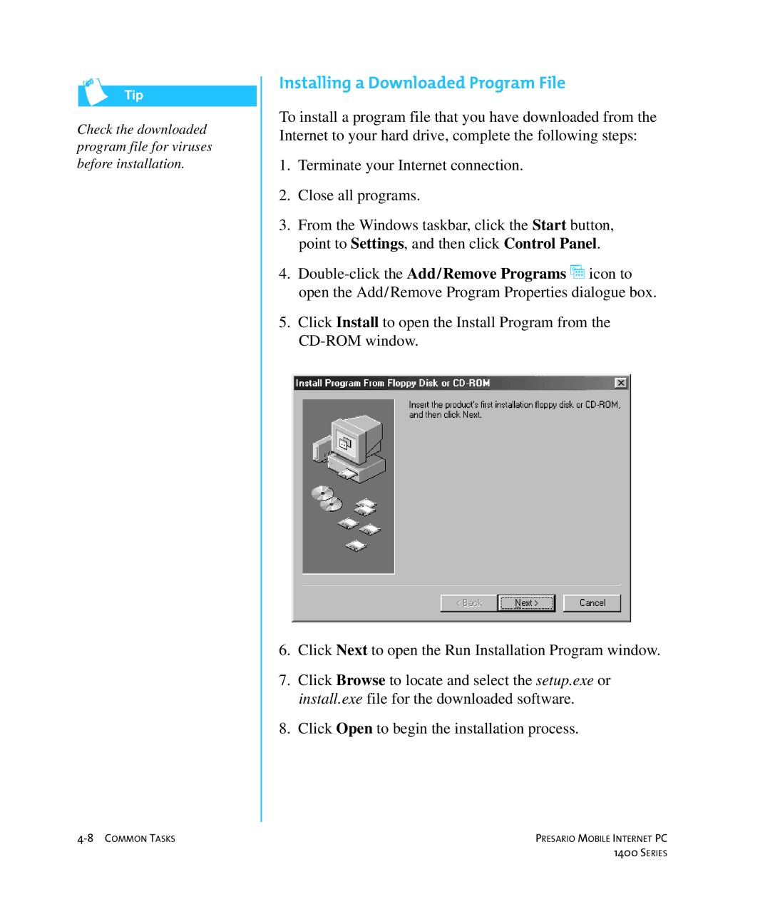 HP 14XL455 manual Installing a Downloaded Program File 