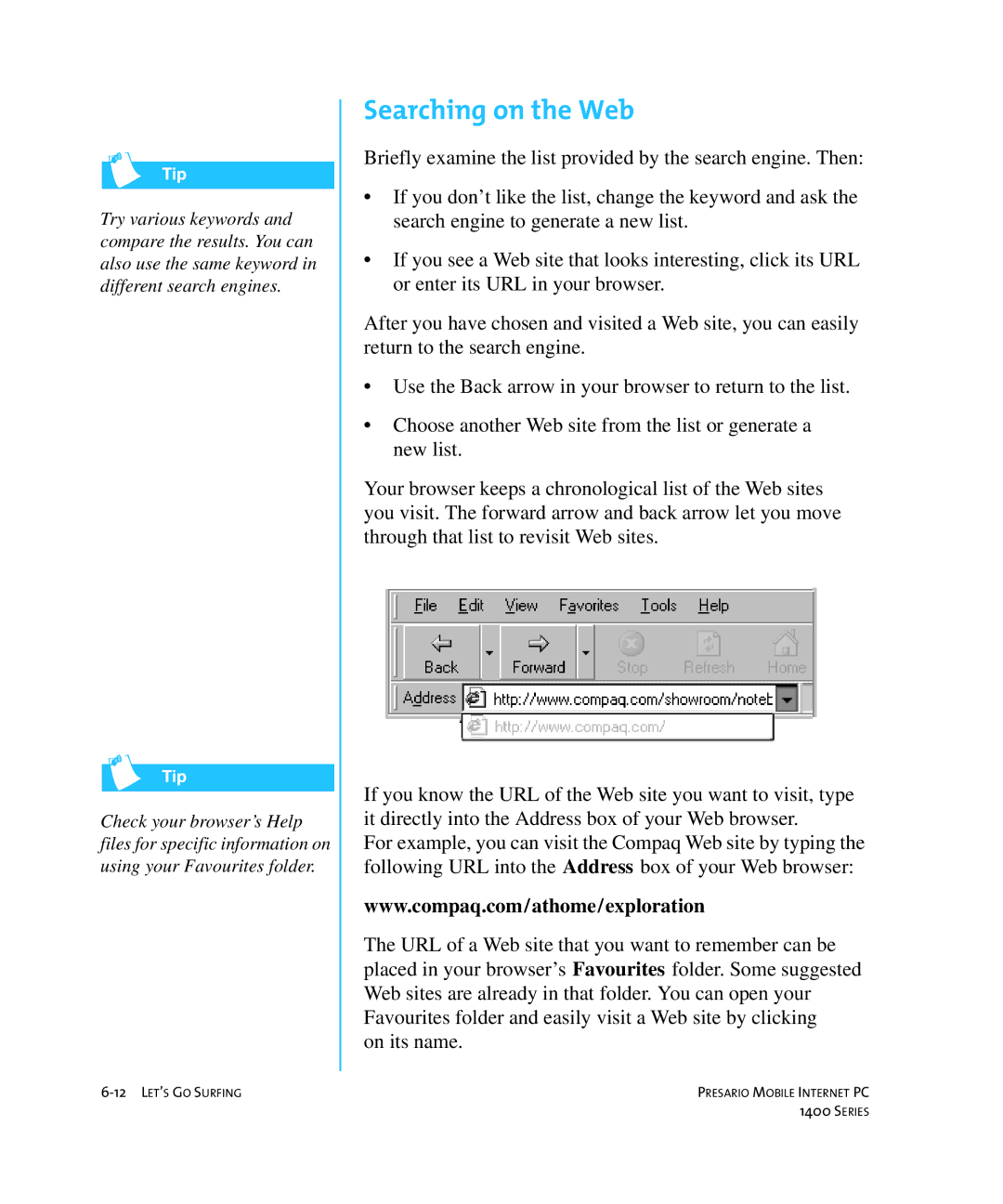 HP 14XL455 manual Searching on the Web 