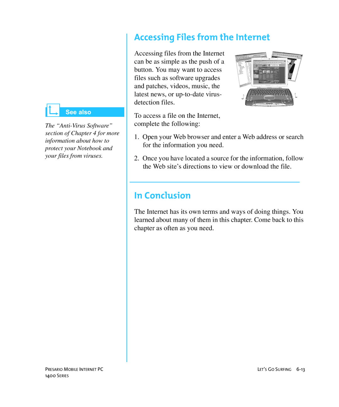 HP 14XL455 manual Accessing Files from the Internet, Conclusion 