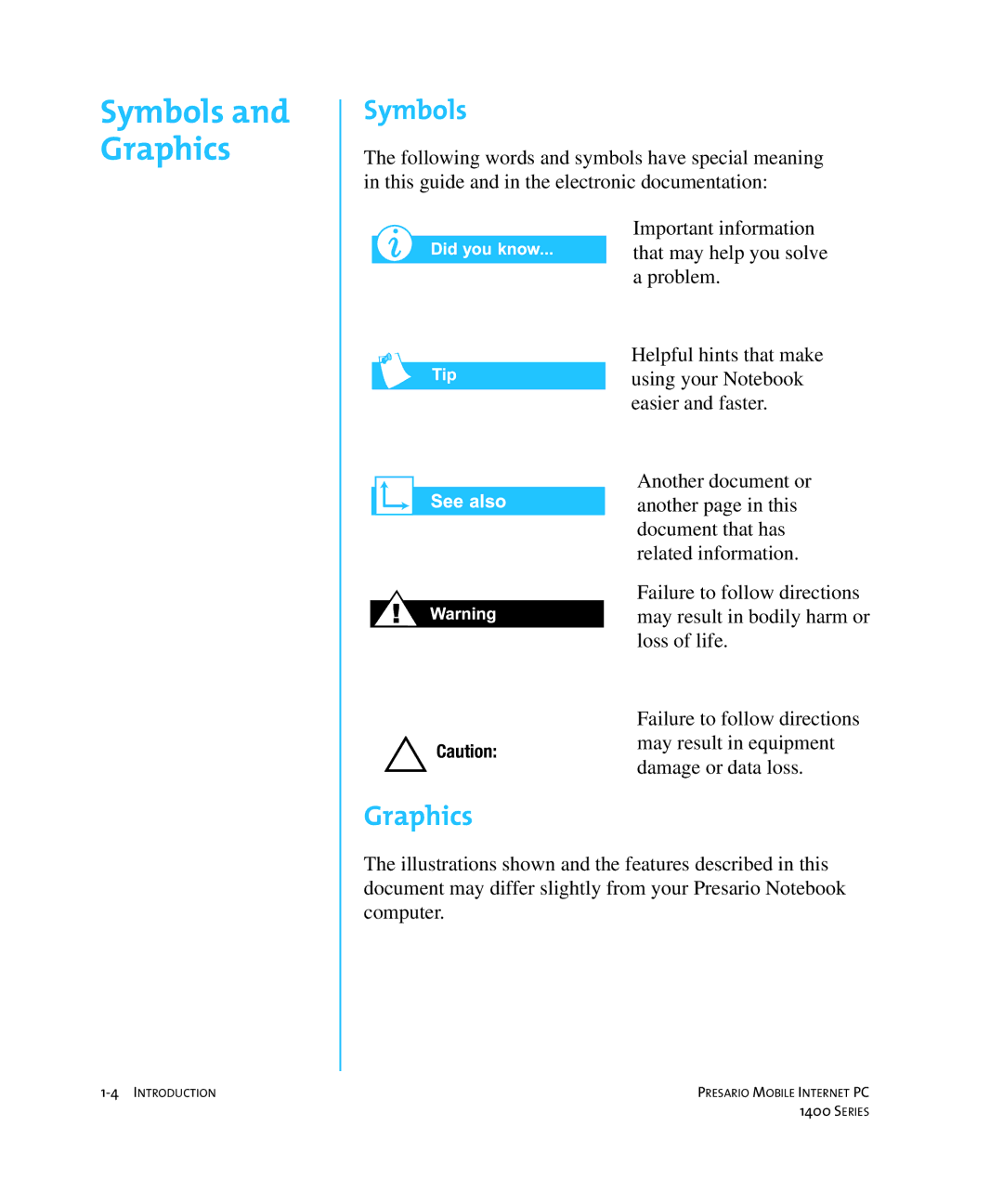 HP 14XL455 manual Symbols, Graphics 